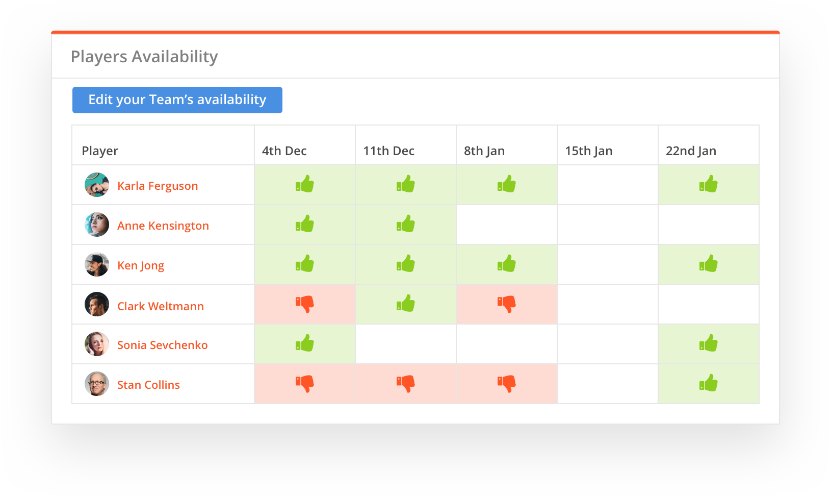 sportyHQ Let players set their availability